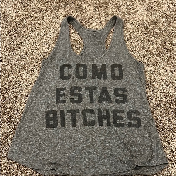 unsure Tops - Gray Sleeveless Graphic Tank Top